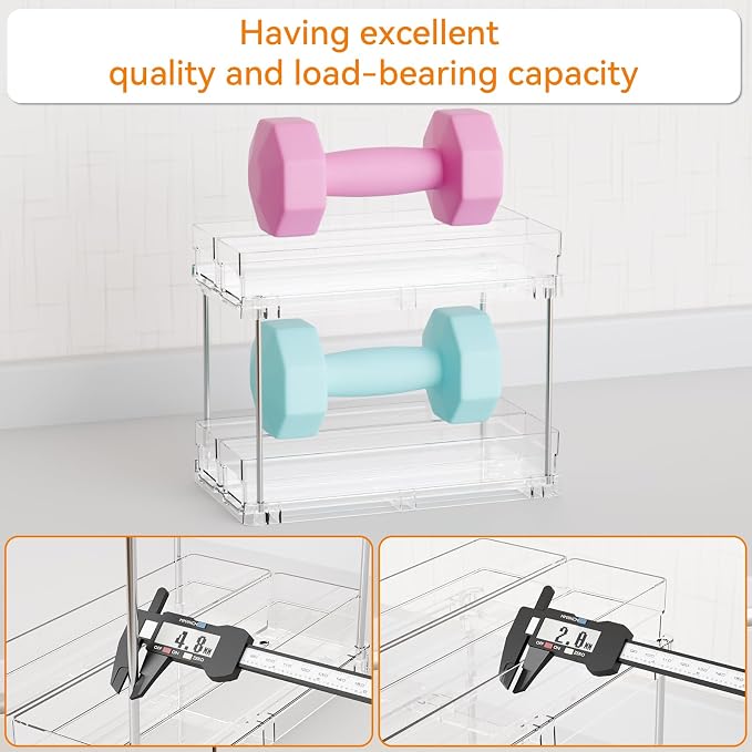 2 Tier Sliding Spice Racks for Cabinets,4 Pack 10.4'' Deep Narrow Vertical Spice Rack Pull Out for Inside Cabinets,Kitchen,Pantry,Cupboard Seasoning,Jar Organizer and Medicine Cabinet Storage