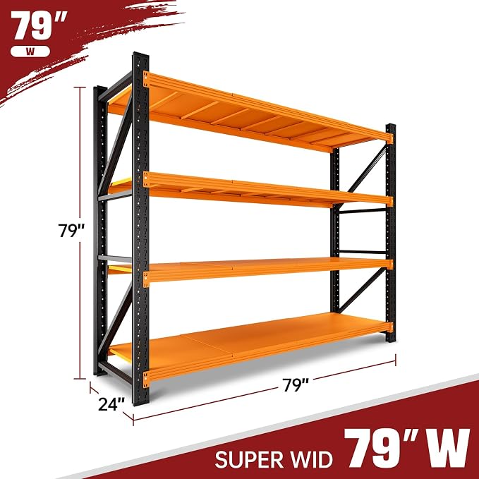 RAVIGIN 7000LBS Storage Shelves,79" W Garage Shelving Heavy Duty Metal Adjustable Garage Shelves, Shelving Units Industrial Shelving for Warehouse,79" W x 24" D x 79" H,Orange