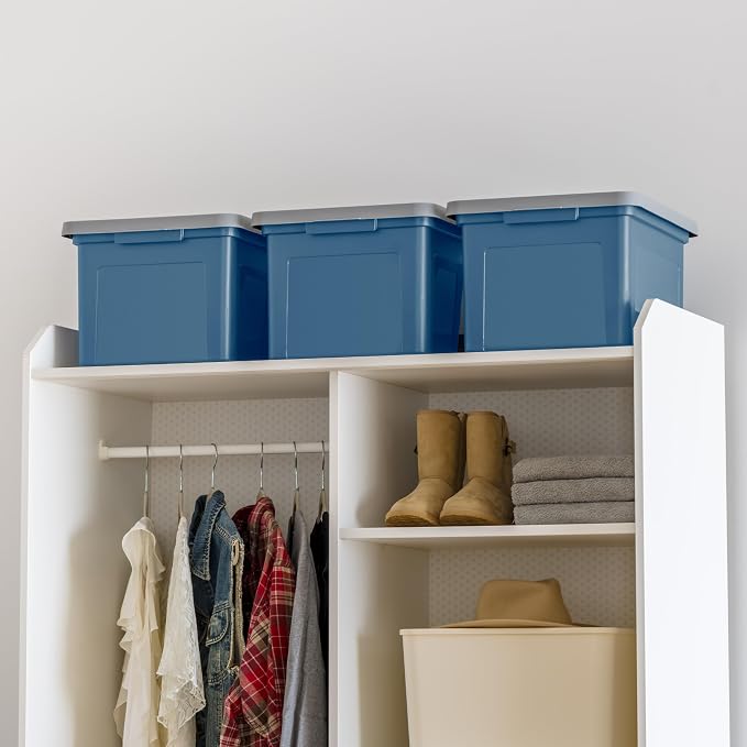 IRIS USA 35 Qt. Letter/Legal File Box with Latching Lid, Navy/Gray | Protect important documents, letter and legal files with secure storage for home offices, moving, and long-term organization