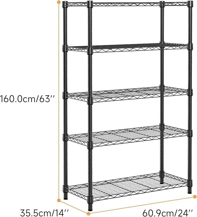 M MZG 1250 lbs Storage Shelving Utility Shelving Unit 5-Tier Utility Shelving Unit Steel Organizer Wire Rack for Home,Kitchen,Office (13.7" D x 23.6" W x 62.4" H)