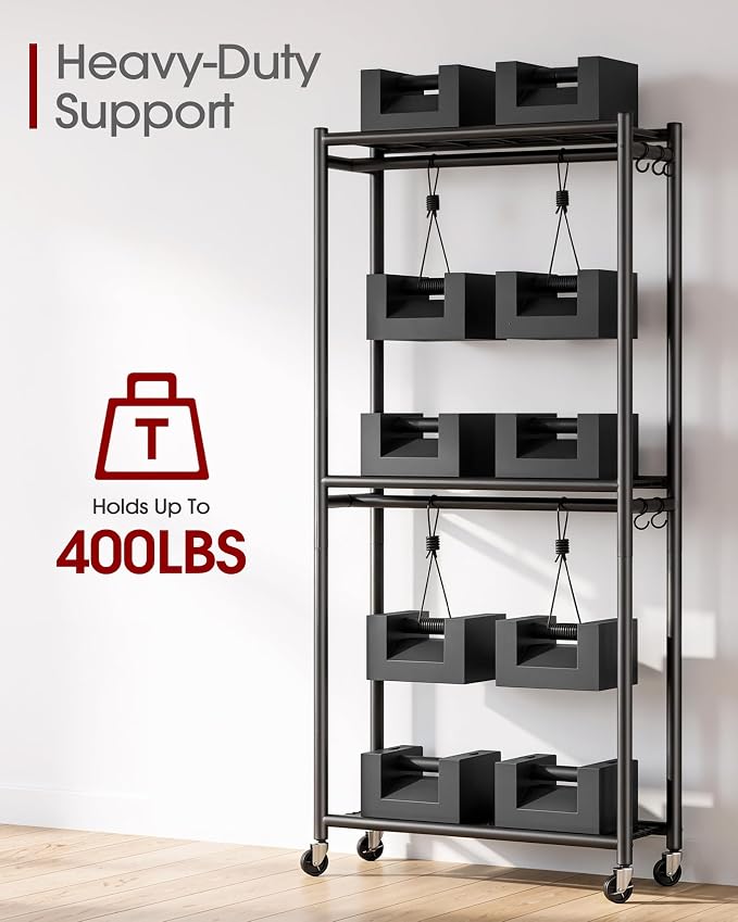 Sakugi Clothes Rack - 33.0" x 12.2" x 79.5" Clothing Rack with Shelves & Wheels, Multi-Functional Wardrobe Closet with Hooks, Sturdy Metal Garment Rack for Bedroom, Laundry, Balcony (Black)