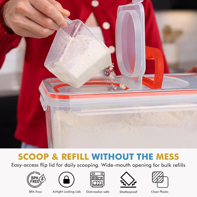 Shazo 2 PC (11L | 372 oz) Flour Sugar Storage Containers with Spout Lid & Easy Carry Handle - BPA Free Extra Large Airtight Food Storage Containers with Lids - Rice Canisters Sets for Kitchen & Pantry