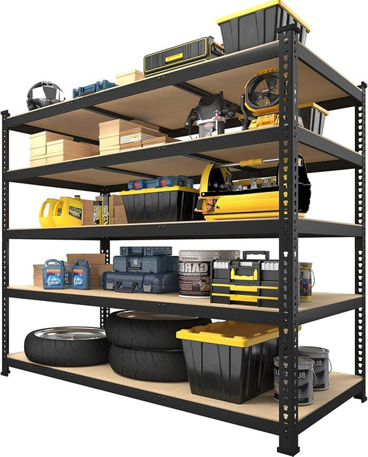 PrimeZone 48"W x 24"D x 72"H Garage Storage Shelves, 5-Tier Metal Shelving | 3000 LBS Capacity, Heavy-Duty Metal Frame, FSC MDF Boards, Boltless Assembly, Adjustable Shelves for Warehouse, Basement