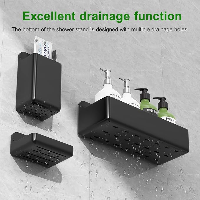 Adhesive Shower Caddy Shower Shelves Bathroom Organizer and Storage | 6 Pack，Rustproof，No Drilling，with Soap Holder，Clear，Acrylic， Large Capacity，Removable and Reusable，Plastics，Wall-Mounted