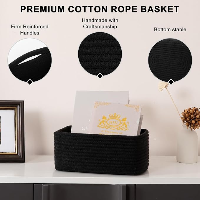 OIASKET 6 Pack Storage Baskets for Shelves, Small Baskets for Shelves, Cute Decorative Storage Bins, Organizer Basket for Gifts Empty, 11.8''Lx7.8''Wx4.7''H-Black