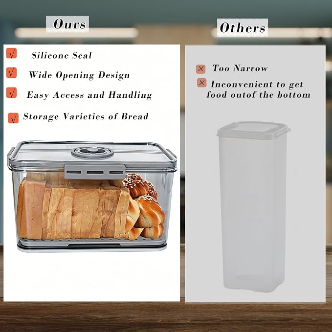 Bread Box Bread Boxes with Lid for Kitchen Counter, Airtight Loaf Bread Storage Container,Large Time Recording Bread Keeper for Homemade Bread, Toast, Bagel, Donut and Cookies ,Not dishwasher safe