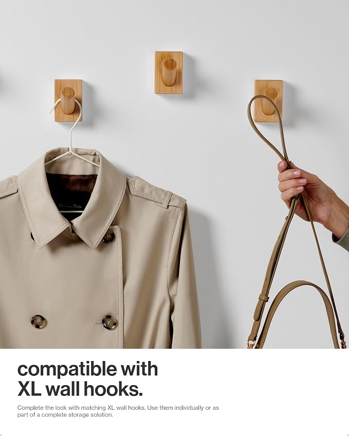 LARHN Wall Mounted Coat Rack with 5 Heavy-Duty 1" Diameter Hooks (2-Pack) | 16.5" - Wooden Wall Hook Rack - Modern Scandinavian Home Decor
