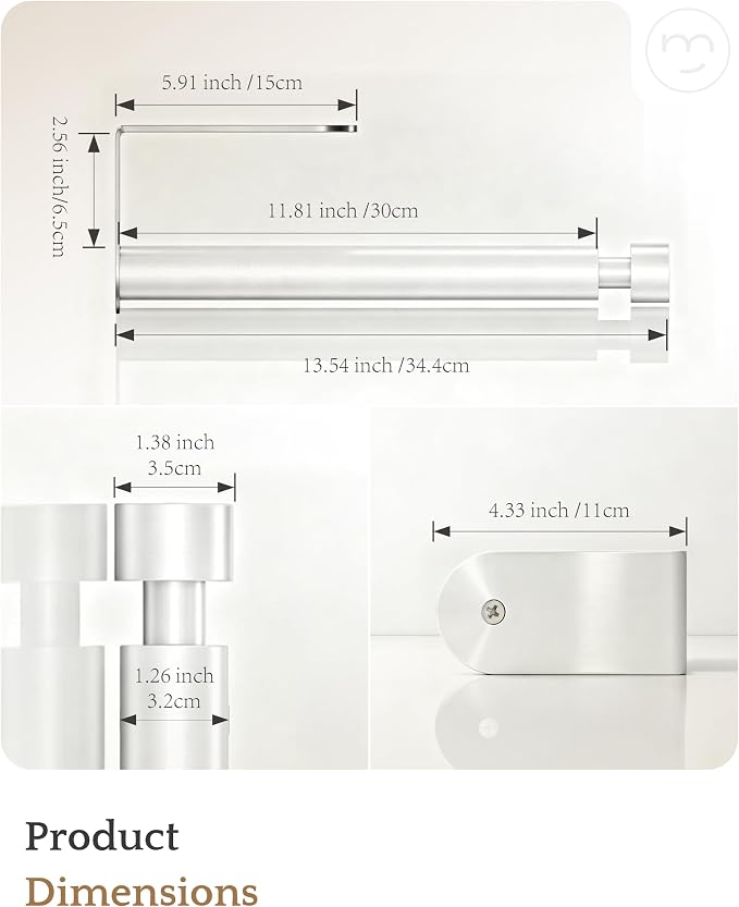 Paper Towel Holder Under Cabinet Adhesive or Drilling White | Drill Wall Mount or Adhesive, Easy Roll Loading, Heavy Duty, Stainless Steel Paper Towel Roll Rack for Kitchen, Bathroom