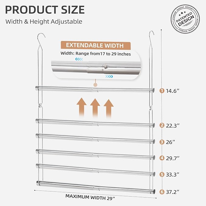 STORAGE MANIAC Hanging Closet Rod, Adjustable Width and Height Closet Hanging Organizer, Space-Saving Clothes Hanging Bar, Closet Extender Hanging Rod Double Closet Hanging Rod, 2 Pack Chrome