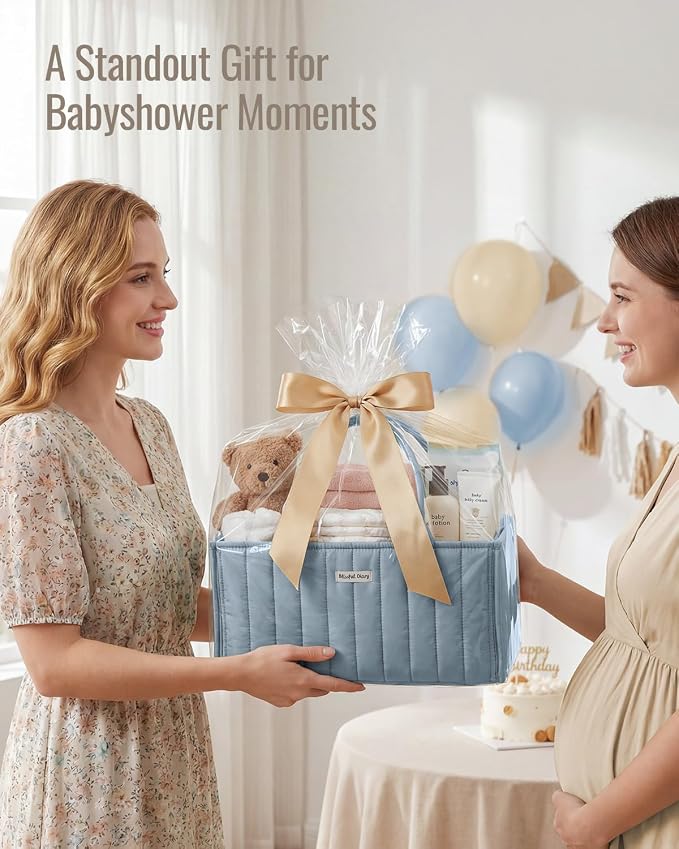 Blissful Diary Baby Diaper Caddy Organizer, Stylish Storage Basket for Newborn Essentials and Diaper Station, Gift for Baby Shower and Registry Must-Have, Dusty Blue
