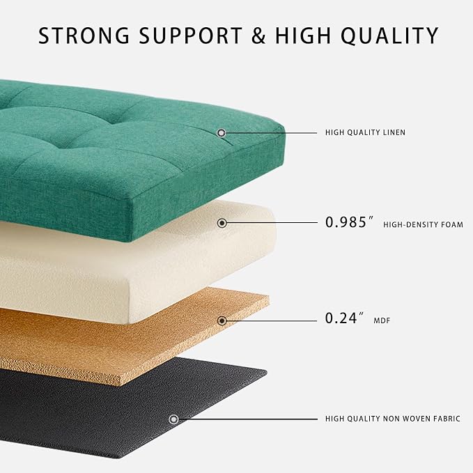HAUSFRAU Ottoman with Storage Bench Folding Foot Rest Stool Linen Black | 31.5", Flip Lid, Small Upholstered Foldable Footrest Footstool, Bedroom Bench, Living Room Dorm Ottoman, Rectangle