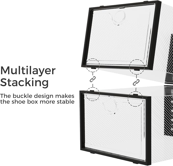 15 Pack X-Large Shoe Storage Boxes, Shoe Organizer Clear Stackable | Fit US Size 11, 6.2” Height, Shoe Dispaly Case Holder Bins Sneaker Storage for Sneakerheads, For Home and Family, Black