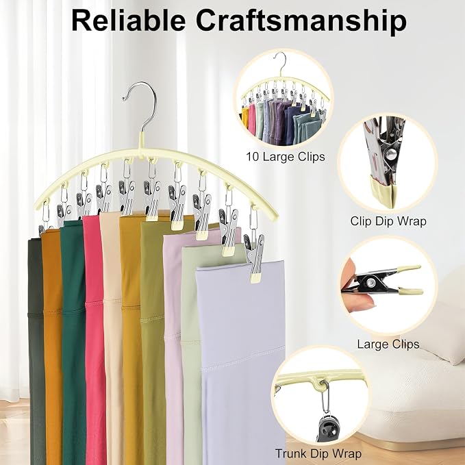 Volnamal Legging Organizer for Closet,4 Pack Metal Yoga Pants Hangers,Ivory | Clothes Hanger w/10 Clips Hold 40 Leggings,Space Saving Hanging Closet Organizer College Dorm Essentials Apartment Essential