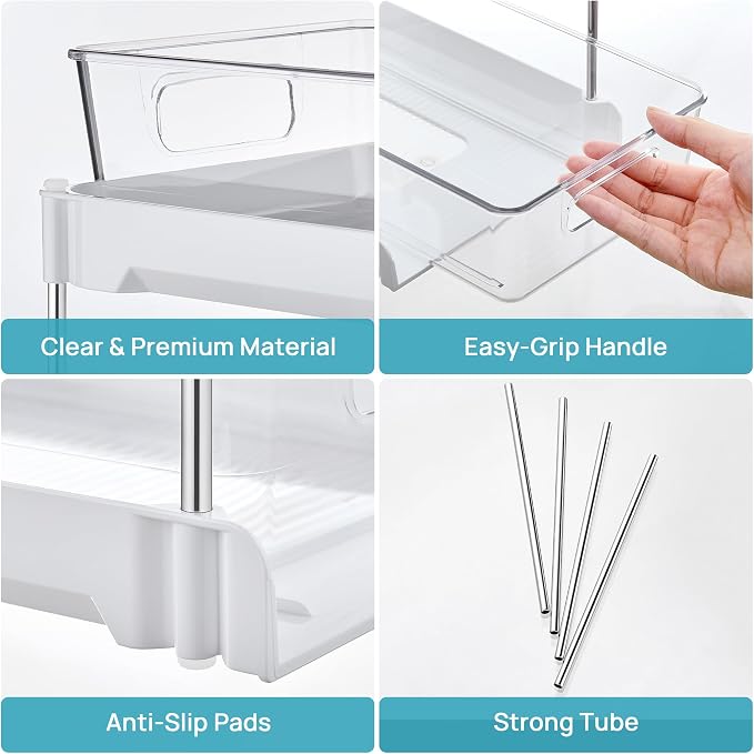 Vtopmart 2 Pack Pull Out Bathroom Under Sink Organizer (S-Standard, White) | Slide-out drawers, Multi-purpose storage, Clear visibility, Easy Set-up