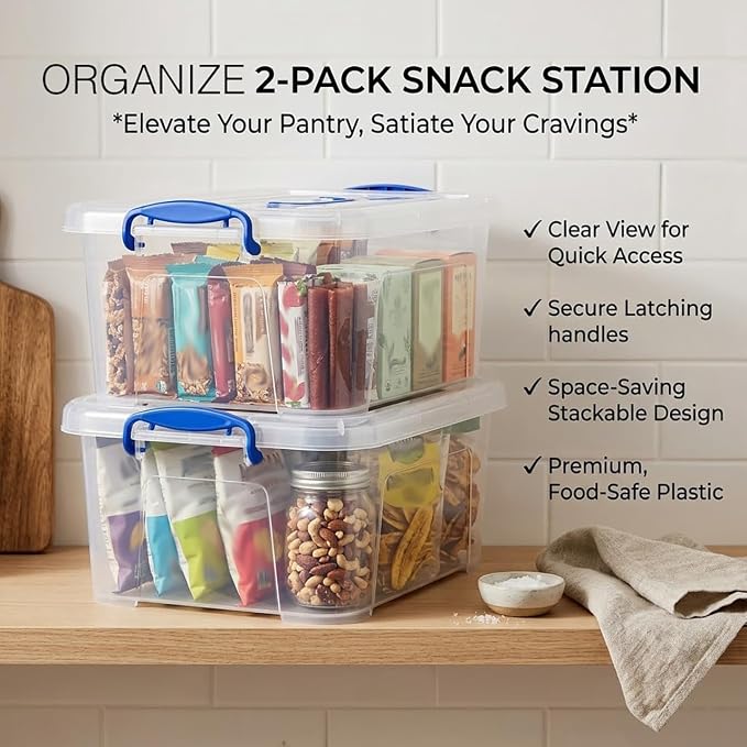 9 Quart Clear Storage Latch Bins with Lids/Handle, Plastic Clear Stackable Box, 9-Liter (2 Pack)