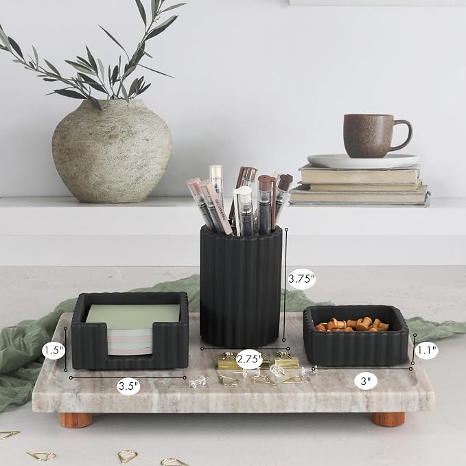 Aesthetic Desk Organizer Set of 3 For Your Office - Sturdy Concrete Desktop Accessories For Women Enhance Any Office Decor - Set incl. Pen Holder, Paperclip Storage & Sticky Note Holder for Teacher