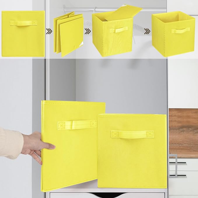 3 Pcs Storage Cubes, 10.5 Inch Collapsible Storage Bins, Fabric Foldable Bins for Organization, Durable Storage Bins for Closet, Shelves, Offices (Yellow) | [Yellow] [For Organization, Durable Storage Bins for Closet, Shelves, Offices]