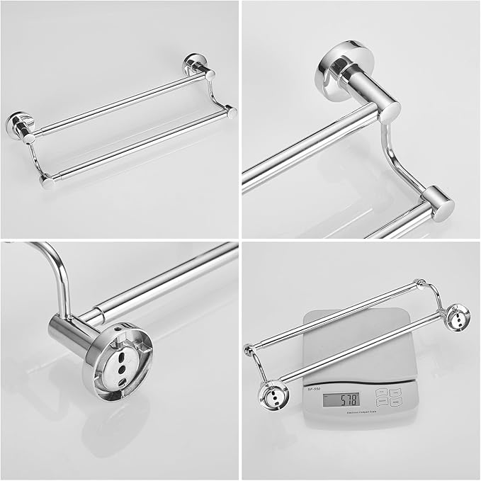 BESy Double Towel Bar Towel Rack for Bathroom Wall Mounted Polished Chrome | Adjustable 16-26 In,Wall Mounted Towel Holder, Stainless Steel, Rustproof, Towel Bar Rod Hanger Hardware Accessories Hotel