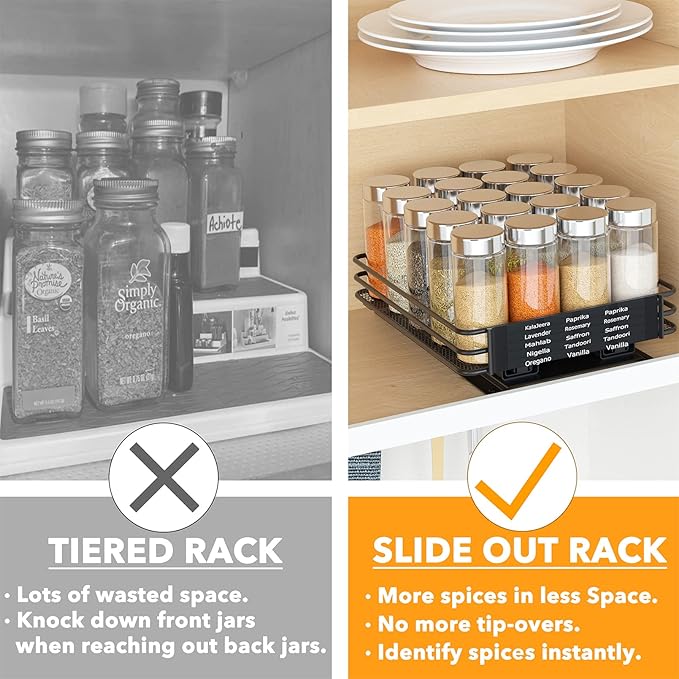 SpaceAid Pull Out Spice Rack Organizer for Cabinet, Heavy Duty Slide Out Seasoning Kitchen Organizer, Cabinet Organizer, with Labels and Chalk Marker, 8.5" W x10.75 D x2.5 H, 1 Drawer 1-Tier