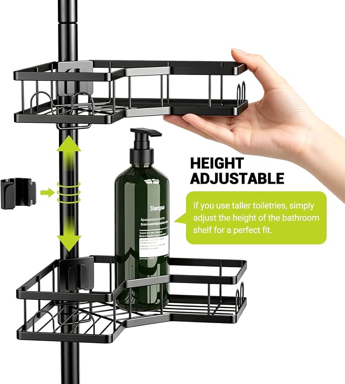 Standing Corner Shower Caddy - 4-Tier Rustproof Adjustable Shower Shelves | Floor Standing Shower Organizer Rack, No Drill Corner Shower Shelf for Bathroom, Apartments and Renters