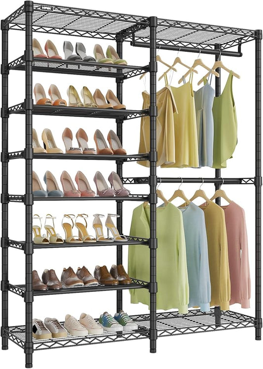 VIPEK S2 Clothes Rack with 8-Tier Shoe Rack, Metal Closet Rack, Black | Freestanding Clothing Rack with 2 Hanging Rods, Adjustable Shelves, Heavy Duty Walk-In Closet Organizer for Entryway/Bedroom