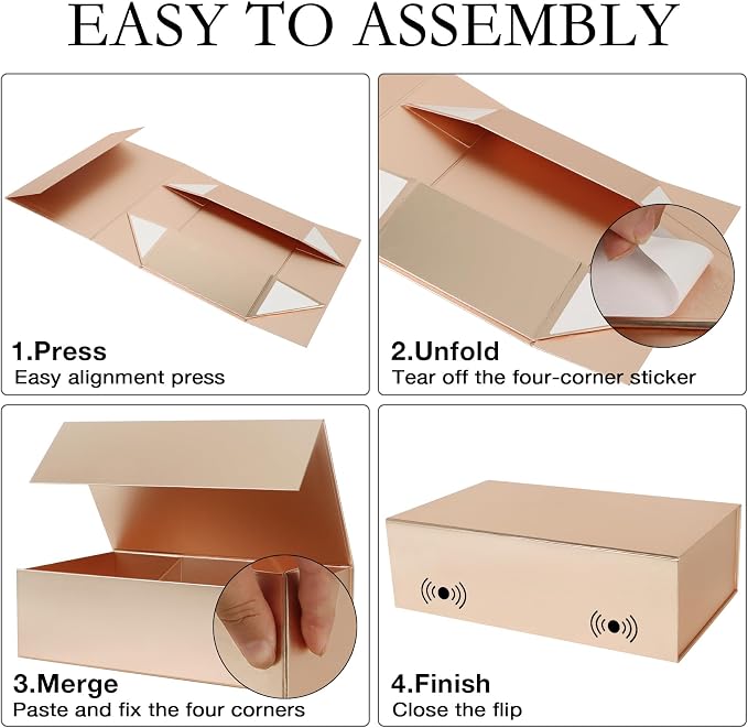 LFBOX Rose Gold Christmas Gift Box with Magnetic Lid 1 Pack | Large Bridesmaid Groomsman Proposal Boxes,13.8x8.3x4.4 in, Collapsible Rectangle Storage Box