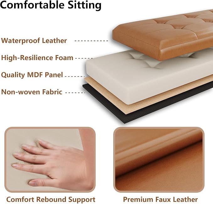 JIUYOTREE 31.5 Inch Foldable Storage Ottoman Bench for Bedroom, Retro Brown | Foldable Footstool, Multi-Functional Foot Rest, End of Bed Bench, Large Hidden Storage Space, Storage Chest For Living Room