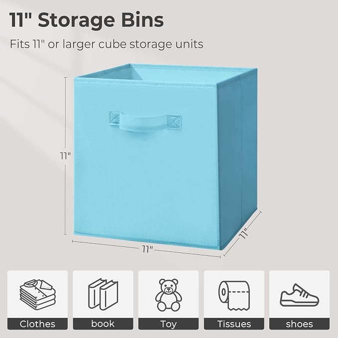 11x11 Inch Storage Bins Cubes, Fabric Foldable Storage Box, Collapsible Closet Organizer for Clothes, Blankets, Office, Bedroom, Living Room, Shelf Cabinet, Bookcase, Multi-Color, 3 Pack