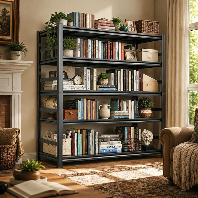 Garage Shelving 3000 LBS Heavy Duty Adjustable Metal Storage Shelves | Garage Shelving Unit 72"H×35.4"W×15.7"D, Boltless 5-Tier Rack for Garage Kitchen Pantry Basement Warehouse Bedroom, Black