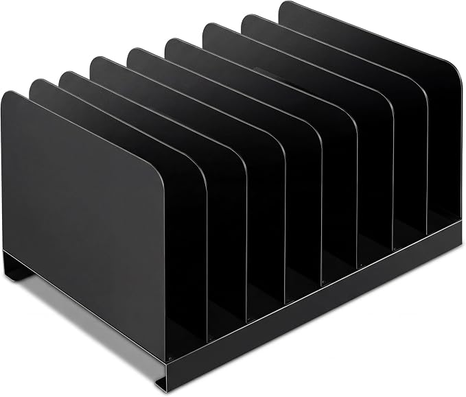 Suzile Metal Desktop File Organizer, 8 Compartments, Vertical File Sorter, Black, 11.02 W x 14.96 L x 6.30 H, Office, Reception Areas, Workspace(Rectangle)