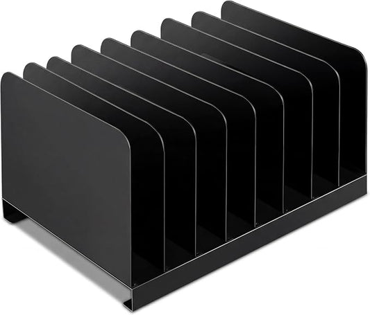 Suzile Metal Desktop File Organizer, 8 Compartments, Vertical File Sorter, Black, 11.02 W x 14.96 L x 6.30 H, Office, Reception Areas, Workspace(Rectangle)