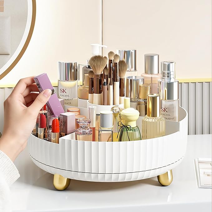 360 Rotating Makeup Perfume Organizer Skincare with Divider, Large White | 360 Degree Spinning Lazy Susan Organizer Lotion Cosmetics Storage for Dresser, Vanity, Bathroom Countertop