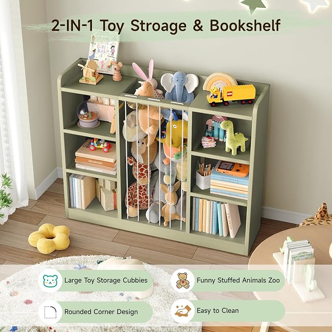 2-in-1 Toy & Stuffed Animal Organizer, Kids 6-Cube Storage Shelf with Rounded Corners & Anti-Tip for Playroom Bedroom
