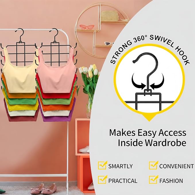 2 Pack Tank Top Hanger Space Saving, Stainless Steel Bra Hangers for Closet Organizer, Closet-Organizer-and-Storage for Small Space, Non-Slip 6-Tier Hanging System, RV Apartment Dorm-Room-Essentials