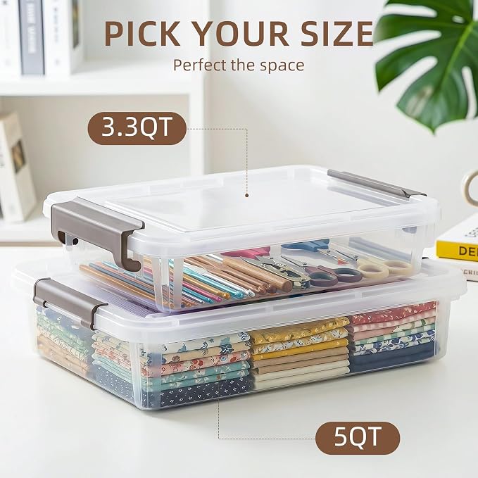 Citylife 6 PCS Clear Plastic Container Clip Box with Latching Lids, Stackable Document Paper Protectors Organizer Container for Office, Home, and School Supplies