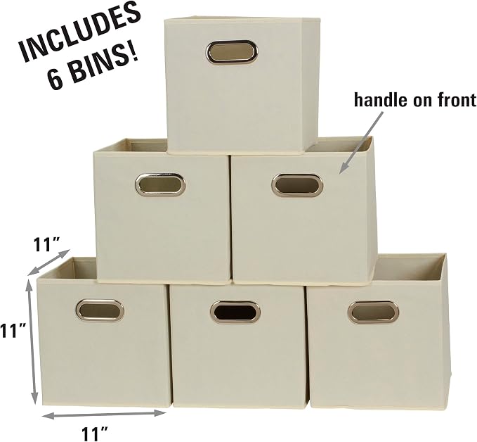 Household Essentials 82-1 Foldable Fabric Storage Bins |Set of 6 Cubby Cubes with Handles | Natural (Pack of 6)