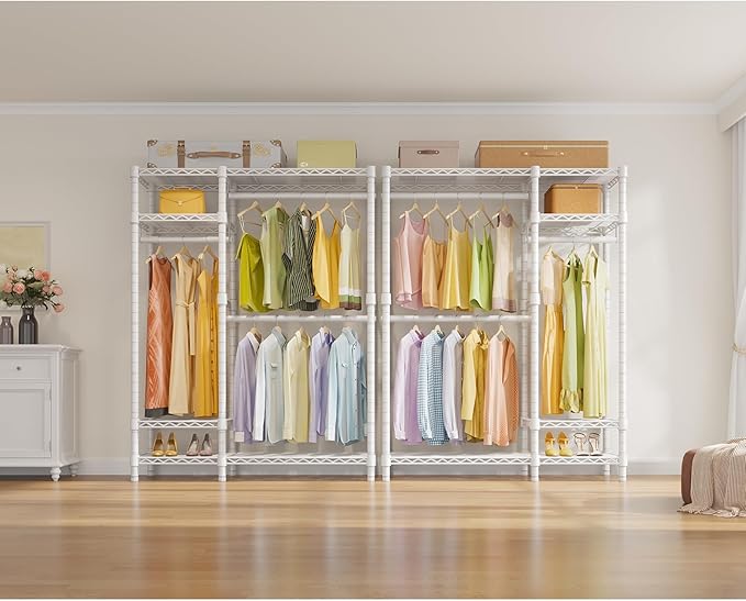 VIPEK V2 Heavy Duty Clothes Rack, Metal Closet Rack Organizer, White | Garment Racks with 4 Tiers Wire Shelving 3 Hanging Rods, Compact Freestanding Closet Metal Closet Rack, Max Load 700LBS