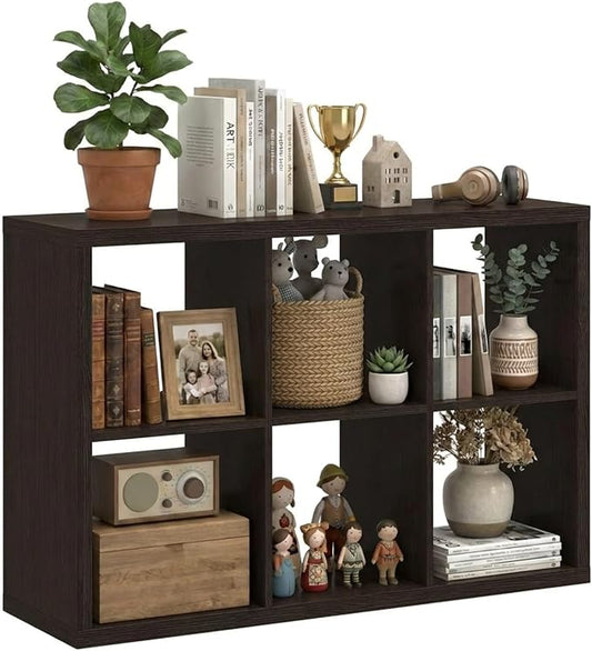 WannabeMyself【2026 Wooden Thick Frame】 6 Cube Storage Organizer with Anti-Tipping Kits, Reversible Open Back Book Shelf,Bookcase for Living Room,Bedroom,Entrance Hall,Office,11.6×36.3×24.6,Chocolate