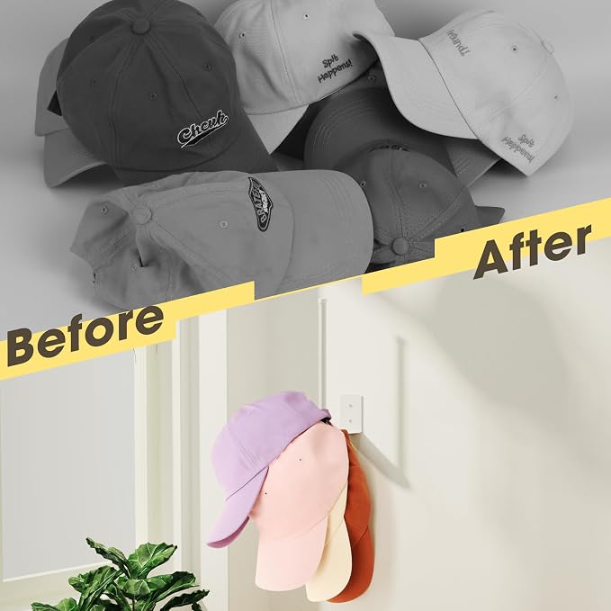 Durmmur Stainless Steel Hat Organizer, Hat Rack for Wall,Each Holds 25 Hats | 2 Pack Strong Adhesive/Wall Drilled Hat Holder, Hat Hooks, Hat Hanger Baseball Cap Organizer for Door,Bedroom,Closet(8.26 in)