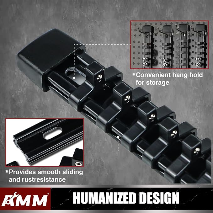 AMM 6-Piece Socket Organizer，1/4 inch Drive ABS Tools-Socket Holder，Heavy Duty Socket Racks，Premium Quality Socket Clip Rail Holder，The best tool trays in the garage