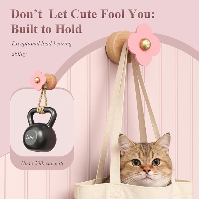 Tindbea Upgreded Heavy Duty Coat Rack Wall Mount for Entryway, Kids' Room | Cheery Wood，Pink