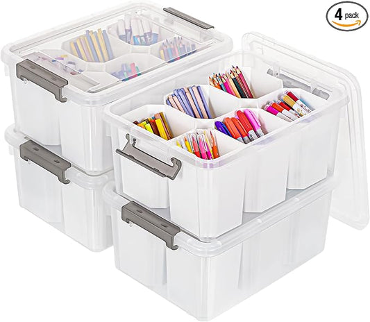 Citylife 17 QT Plastic Storage Bins Clear Storage Box with Lids Multipurpose Stackable Storage Containers for Organizing Tool, Craft, Crayon, 4 Packs