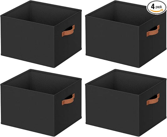 4 Pack Large Closet Storage Baskets Bins for Shelves, Collapsible Fabric Closet Organizers and Storage with Polyester Handles, Decorative Baskets for Organizing Clothes, Towels, Linen Closet 14"x10"