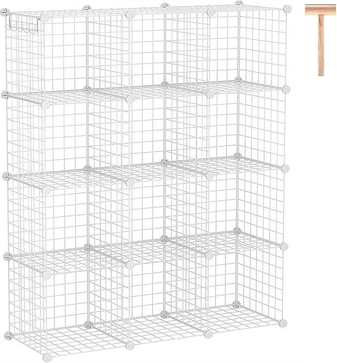 C&AHOME Wire Cube Storage, 12-Cube Storage Organizer Metal, C Grids, White | Modular Shelves Units Storage Bins Shelving Bookshelf Shelf Cabinet Organizer