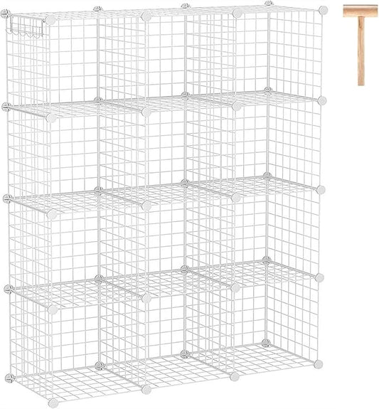 C&AHOME Wire Cube Storage, 12-Cube Storage Organizer Metal, C Grids, White | Modular Shelves Units Storage Bins Shelving Bookshelf Shelf Cabinet Organizer
