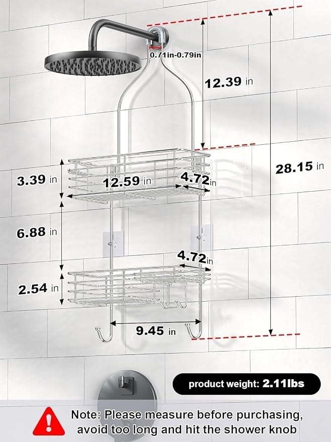 SMARTAKE Hanging Shower Head Caddy, Shower Shelf Organizer, Silver | SUS201 Rustproof Stainless Steel Over The Storage Rack, for Toilet, Bathroom
