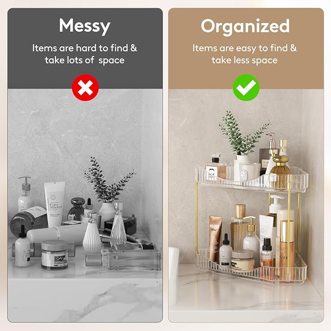 Lifewit 2 Tier Corner Bathroom Counter Organizers and Storage, Clear | Plastic Makeup Skincare Organizers Countertop, Large Sink Cosmetic Perfume Shelf for Bedroom, Dresser, Kitchen, Vanity