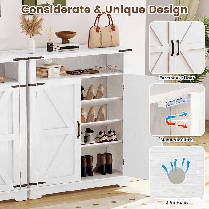 ALLSTAND 6-Tier Shoe Cabinet with Doors, Set of 2, Entryway Shoe Rack Shoe Storage Cabinet with Adjustable Shelves & Anti-tip Fitting for Entryway, Living Room, Closet (White, 4-Doors)