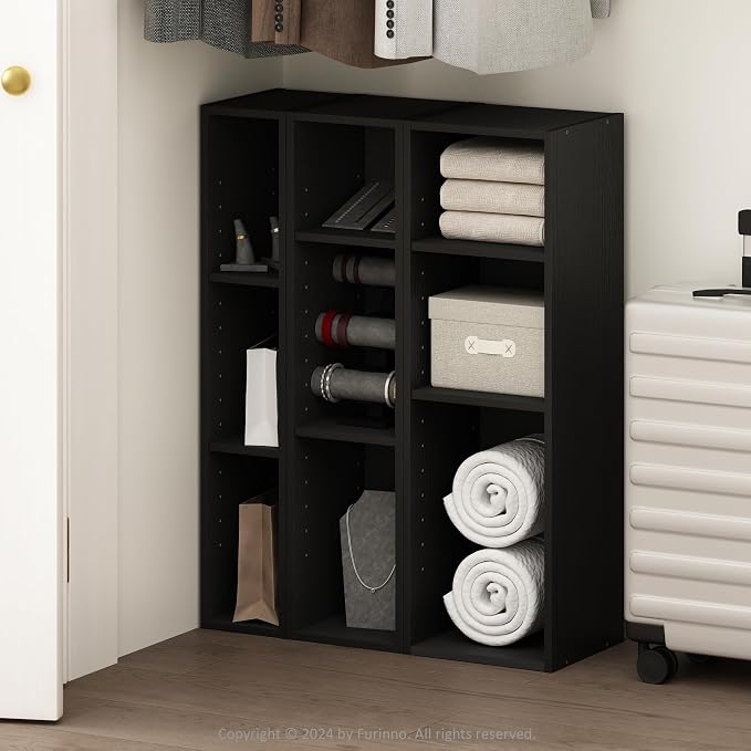 Furinno Reed 3-Tier Closet Organizers and Storage, Closet Organizer, Open Shelf Closet Storage, for Wardrobe, Bedroom, Living Room, 8-Inch Width, Blackwood