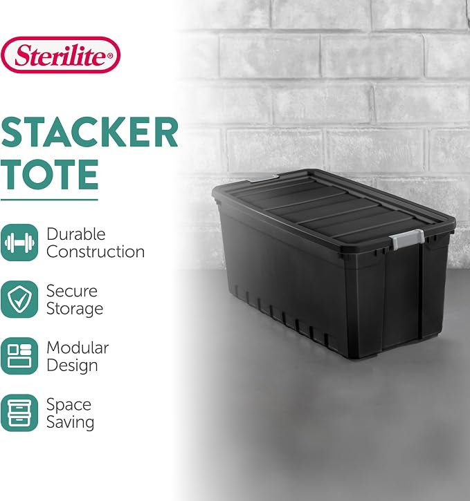 Sterilite 3-Pack Storage Bins with Lids, Large Heavy Duty Totes, 50 Gallon, Black